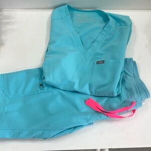 Figs neon blue scrub set